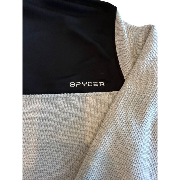 SPYDER ProWeb SPFFD093-275 1/4 Zip Hoodie Mens Sz Large Oatmeal Black knit - Picture 4 of 7